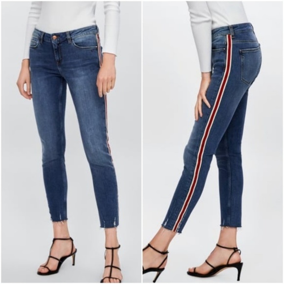 womens jeans with red side stripe